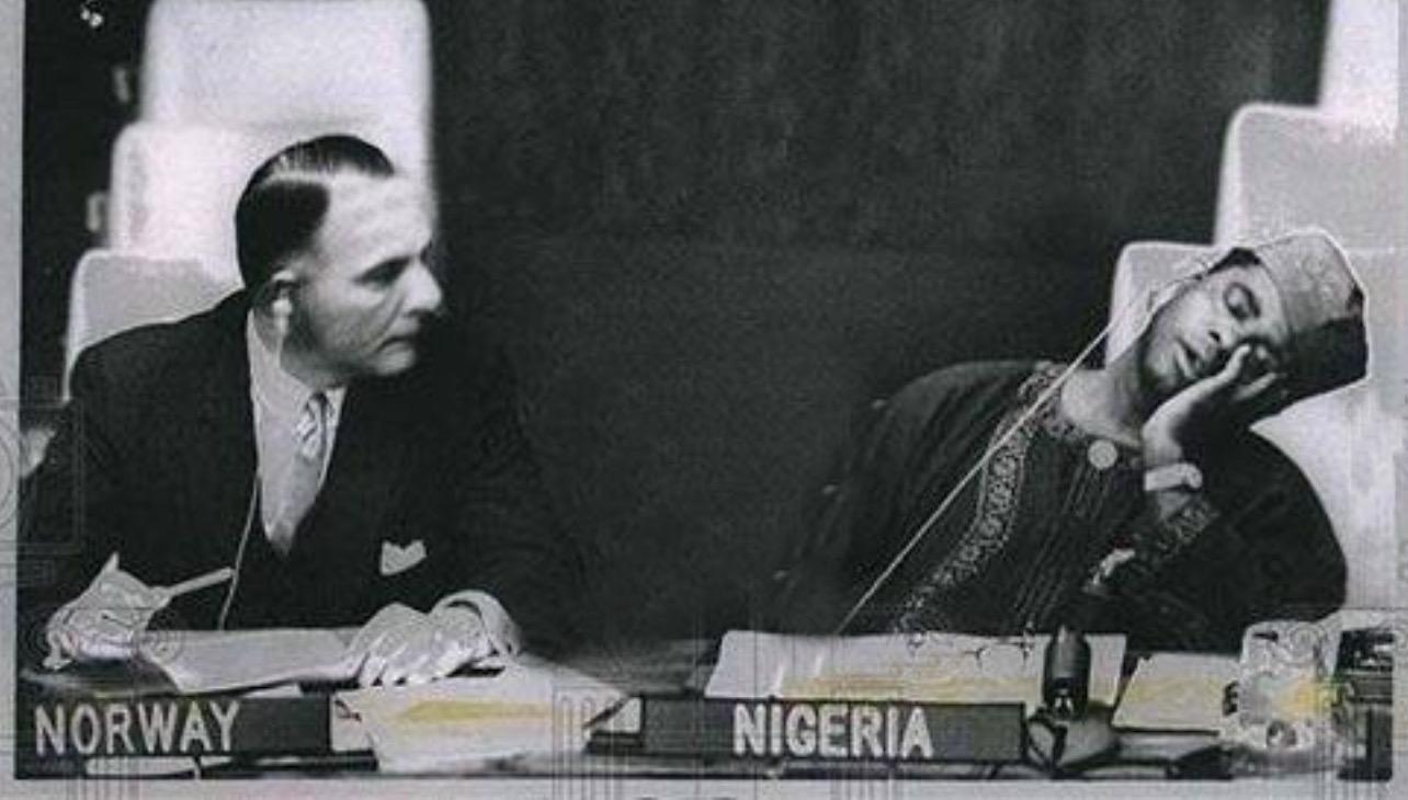 1960, Jaja Wachuku, Nigeria’s Ambassador to UN slept during UN meeting for being ignored