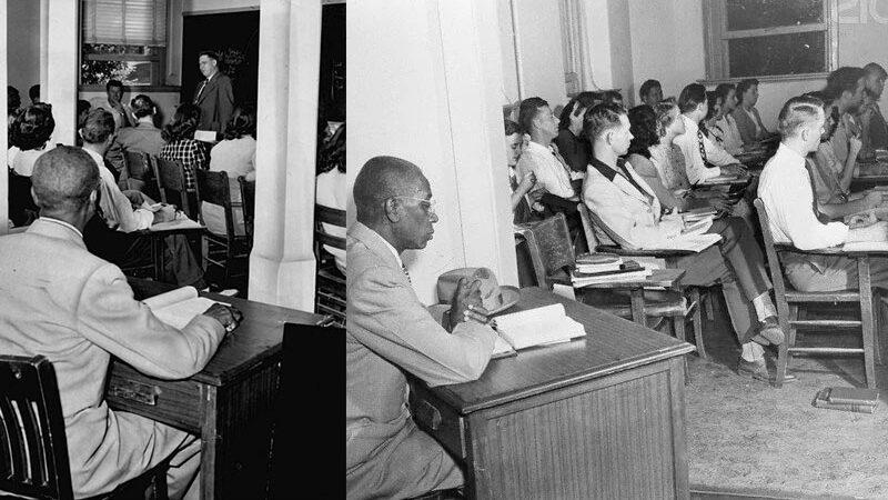 George McLaurin, first black man enrolled at Oklahoma University, forced to sit far from his white classmates
